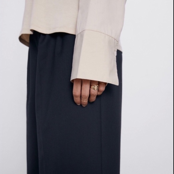 Zara Tan Round Neck Long Sleeve T-Shirt Size M NWT - Picture 2 of 8